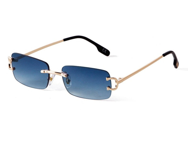 Blue Rimless Rectangle Sunglasses Men 2021 Brand Design Metal Fashion Square Sun Glasses for Women Gradient Lens Frameless UV400