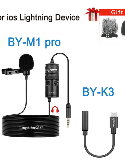 Load image into Gallery viewer, BY-M1 Condenser Lavalier Lapel Clip-on Microphone 3.5mm TRRS 6M Mic For PC iphone DSLR Camera YouTube Recording Streaming
