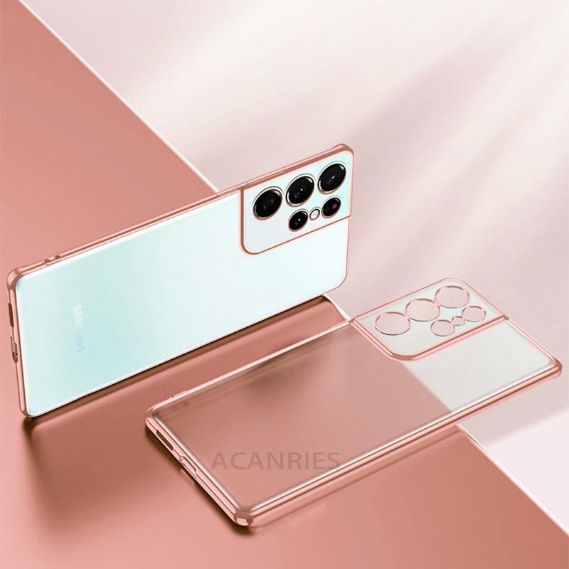 A 53 33 S 22 21 Luxury Plating Clear Case For Samsung Galaxy A53 A33 5g S21 Fe S22 Ultra Plus Transparent Silicone Cover S21fe