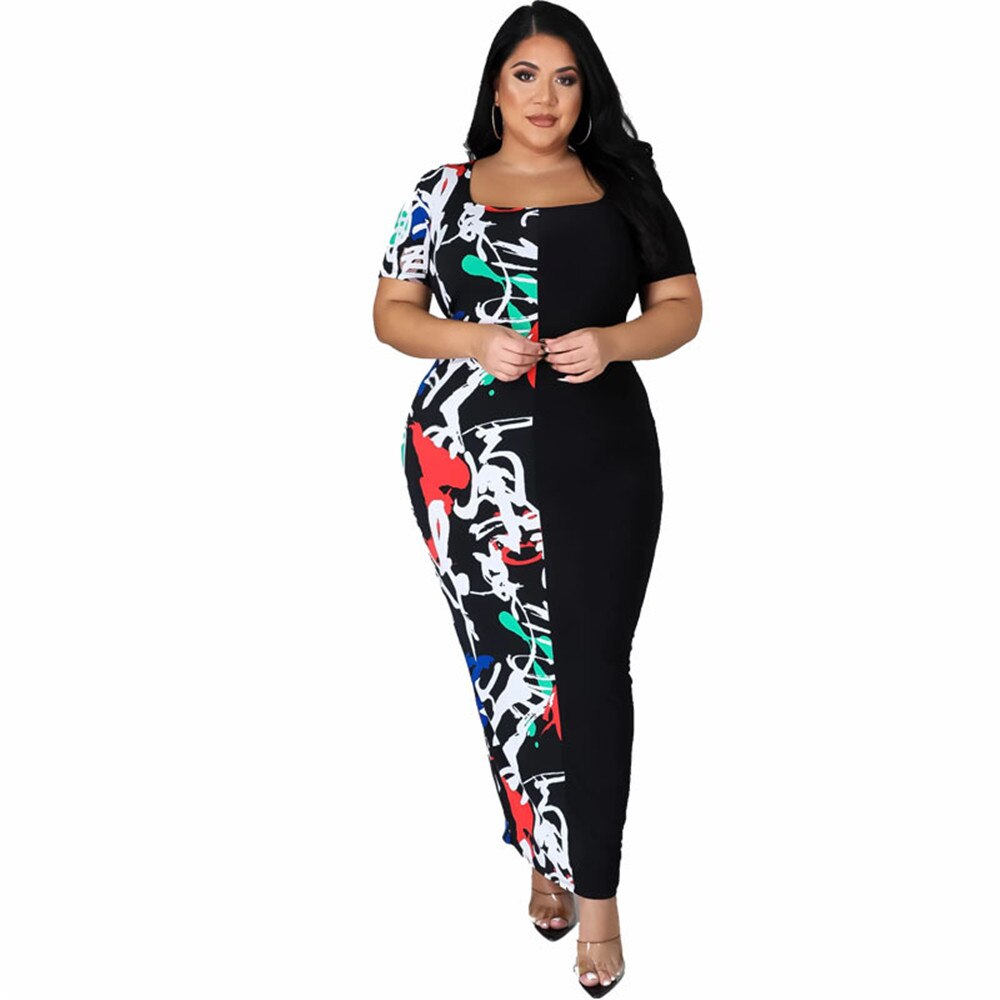 Plus Size Dress 5xl Women Summer Clothes Patchwork Loose Casual Elegant Maxi Dress Party New StyleWholesale Dropshipping