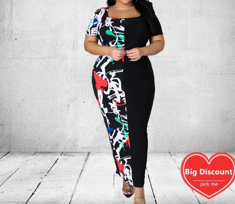 Plus Size Dress 5xl Women Summer Clothes Patchwork Loose Casual Elegant Maxi Dress Party New StyleWholesale Dropshipping