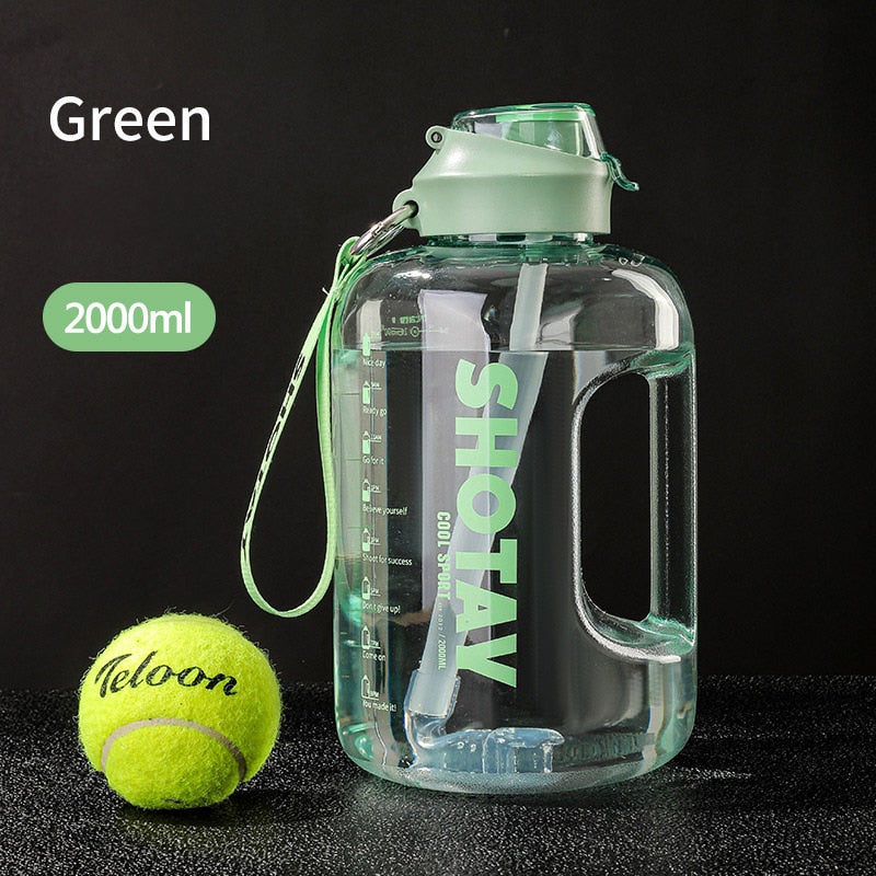 2 Liter Water Bottle with Straw Large Portable Travel Bottles For Training Sport Fitness Cup with Time Scale FDA Free