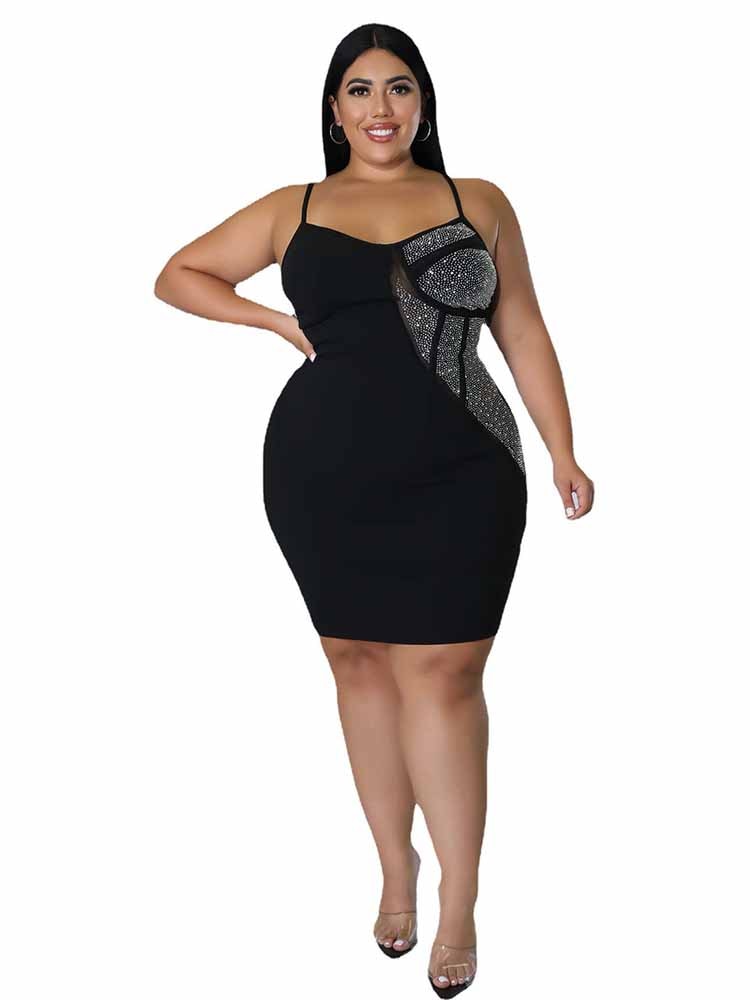 Dress Backless Women Spaghetti Strap Sexy Short Dress Black Diamonds Plus Size Dresses Wholesale Bulk Dropshipping