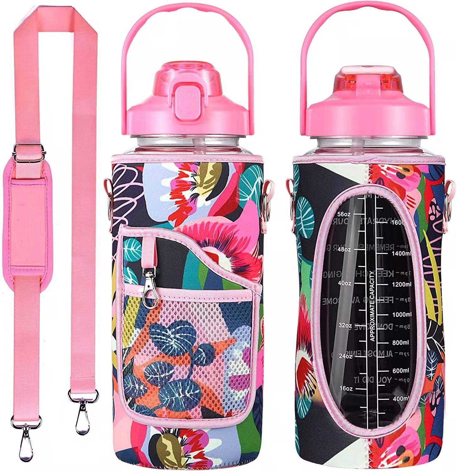 2 Liter Water Bottle With Sleeve 64 OZ Inspirational Half Gallon  Bottles With Holder Straw Men Women Jug For Gym Workout＆Sports