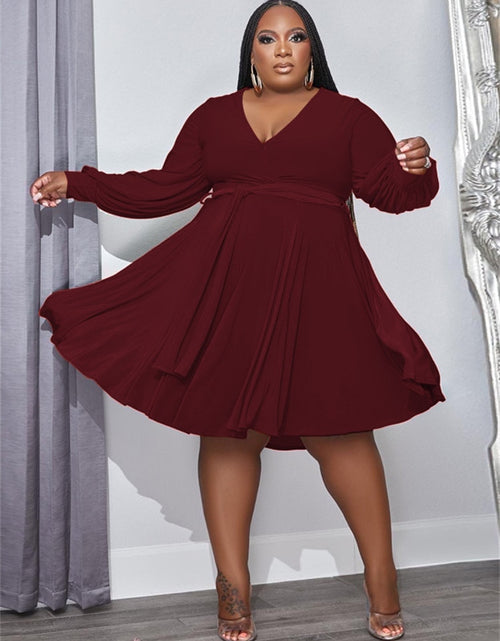 Load image into Gallery viewer, Plus Size Dresses for Women Solid Fall Clothes 2022 Loose Long Sleeve Casual Ball Gown Midi Dress Wholesale Dropshipping
