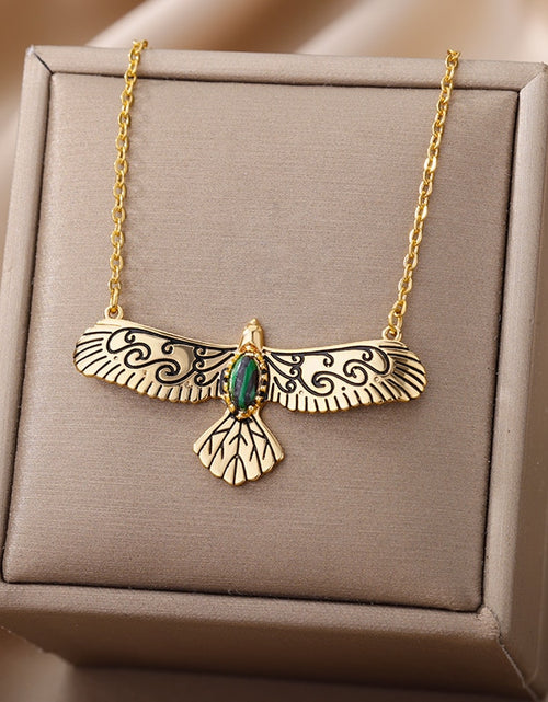 Load image into Gallery viewer, Green Stone Opal Eagle Pendant Necklace for Women Men Goth Gold Plated Stainless Steel Necklaces 2023 Trend Aesthetic Jewelry
