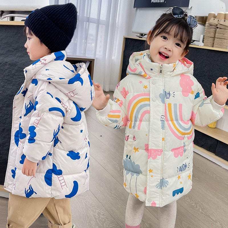 2022 New Girls Boys Down Jacket Winter Coats Children Clothes Hooded Windbreaker Coat For Kids 2-7 Years Cotton Warm Outerwear