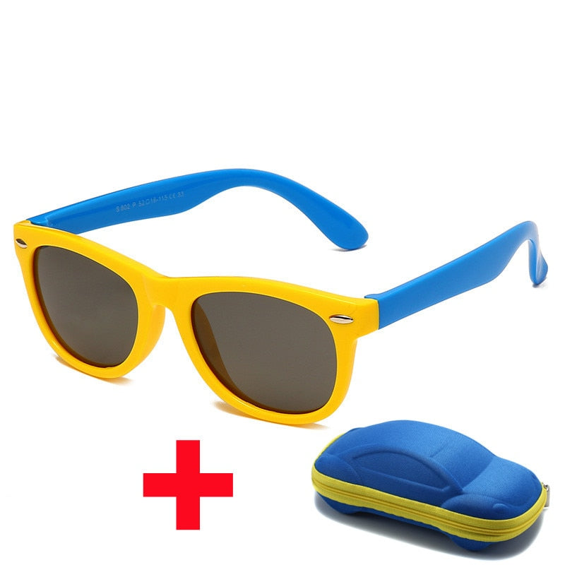 Baby Silicone Sunglasses with Glasses Box  Boys Girls Outdoor Goggles Sun Glasses AC Lens Safety Glasses and Cases Gift for Kids