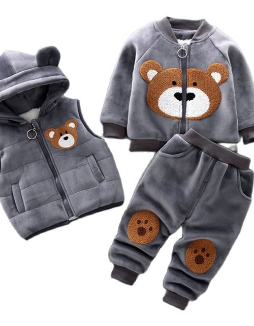 Load image into Gallery viewer, Autumn Winter Baby Boys Clothes Sets Thick Fleece Cartoon Bear Jacket Vest Pants 3Pcs Cotton Sport Suit For Girls Warm Outfits
