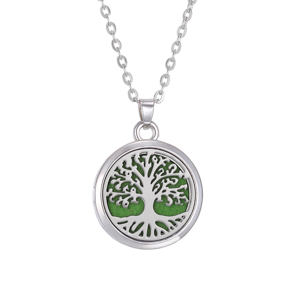 Tree of Life Aromatherapy Necklace Perfume Essential Oil Diffuser Open Stainless Steel  Locket Pendant Aroma Diffuser Necklace