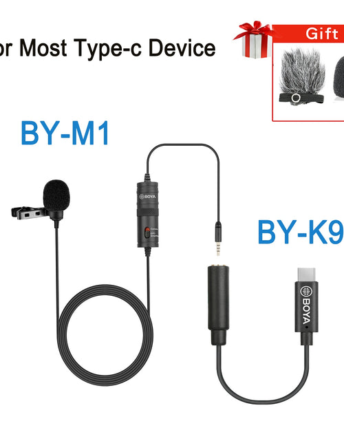 Load image into Gallery viewer, BY-M1 Condenser Lavalier Lapel Clip-on Microphone 3.5mm TRRS 6M Mic For PC iphone DSLR Camera YouTube Recording Streaming
