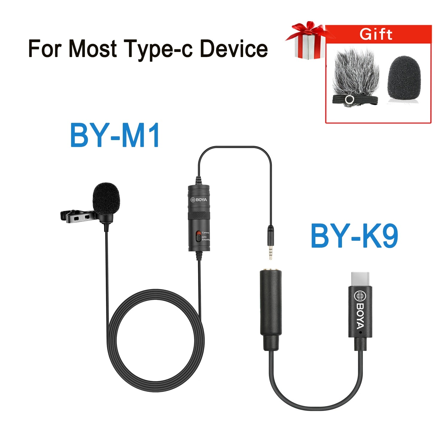 BY-M1 Condenser Lavalier Lapel Clip-on Microphone 3.5mm TRRS 6M Mic For PC iphone DSLR Camera YouTube Recording Streaming