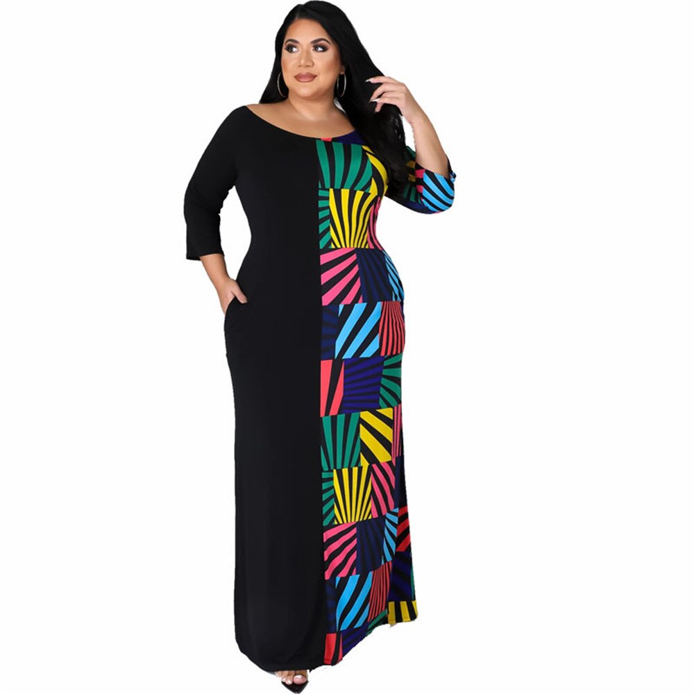 Plus Size Dress 5xl Women Summer Clothes Patchwork Loose Casual Elegant Maxi Dress Party New StyleWholesale Dropshipping