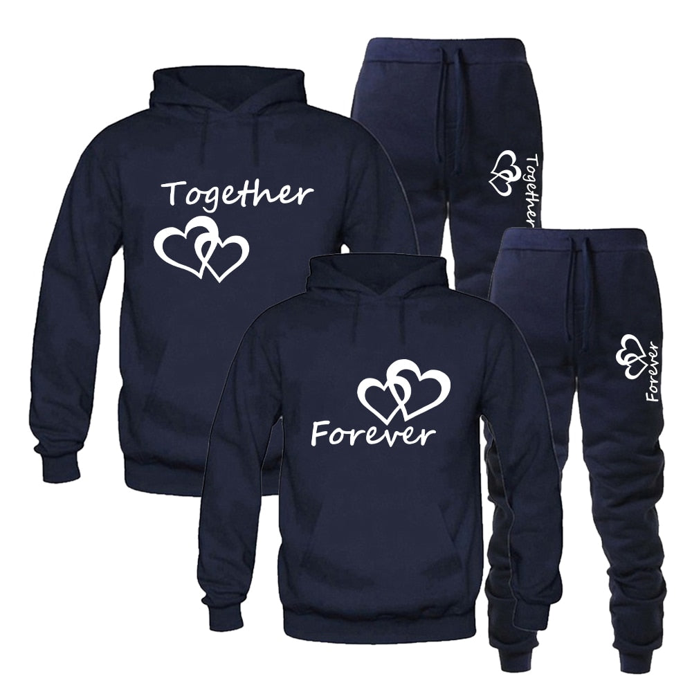 2022 Fashion Couple Sportwear Set Together and Forever Printed Hooded Suits 2PCS Set Hoodie and Pants S-4XL