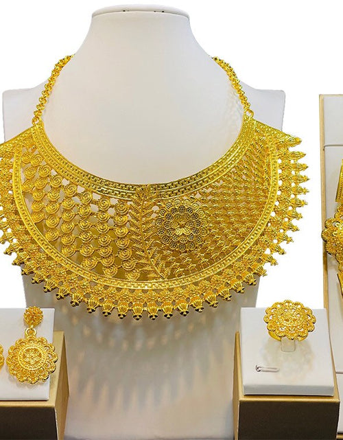 Load image into Gallery viewer, Luxury Dubai Gold Wedding Jewelry Big Necklace Earrings Set for Women Bridal Accessories Gift Indian Jewellery Set
