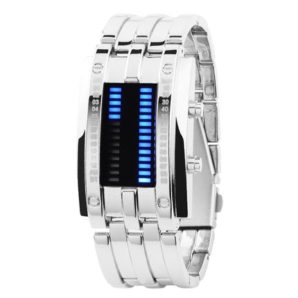 Load image into Gallery viewer, Men Watch 50m Waterproof Lava Watch Double Row Lamp Led Watch Male Binary Steel Band Electronic Sport Watch Relogios Masculino
