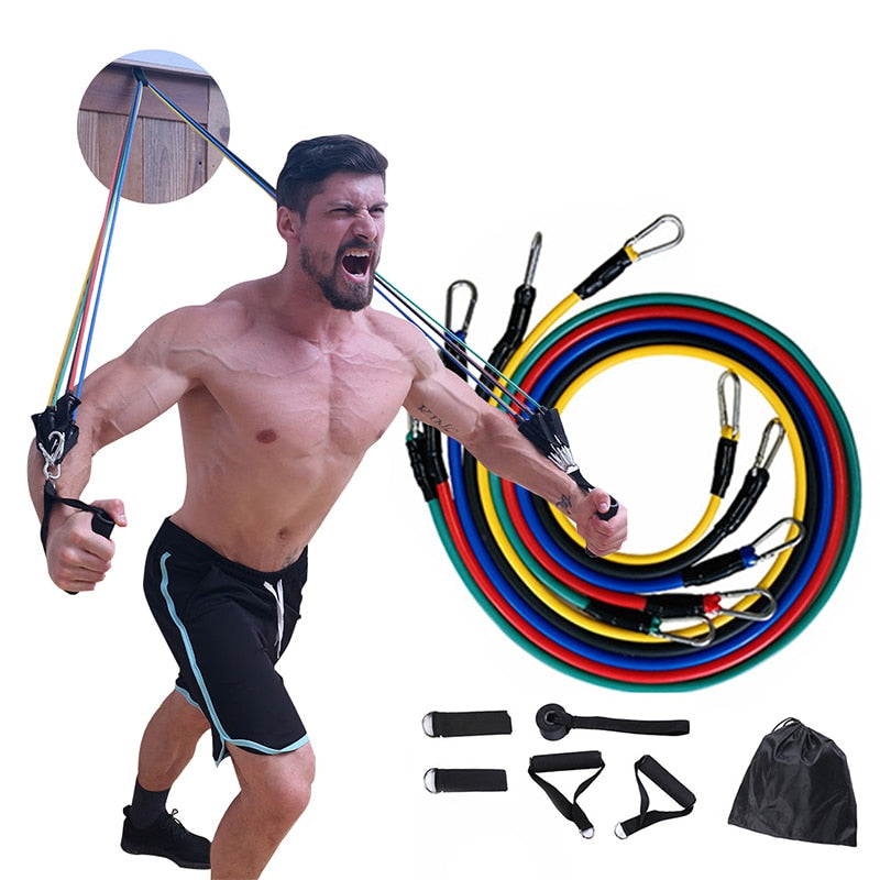 11 Pcs/Set Latex Resistance Band Training Exercise Tube Yoga Rope Pull Elastic Rubber Expander Fitness Equipment Belt