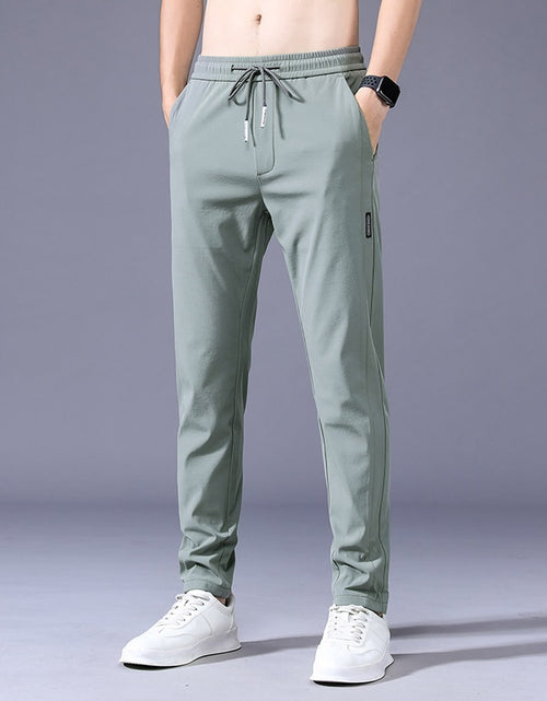 Load image into Gallery viewer, 2023 Men&#39;s Trousers Spring Summer New Thin Green Solid Color Fashion Pocket Applique Full Length Casual Work Pants Pantalon
