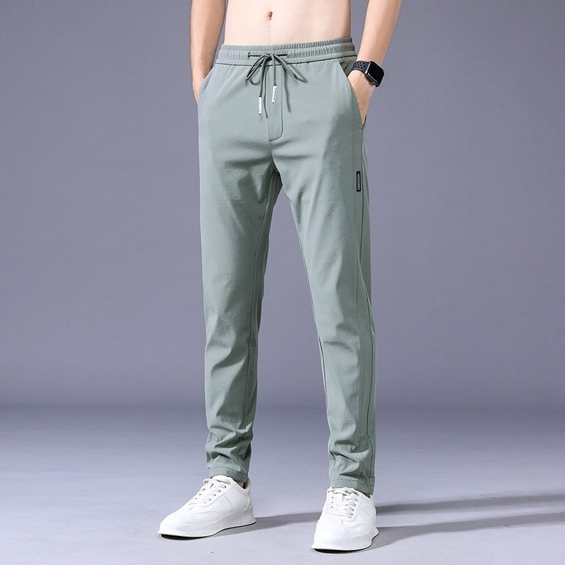 2023 Men&#39;s Trousers Spring Summer New Thin Green Solid Color Fashion Pocket Applique Full Length Casual Work Pants Pantalon