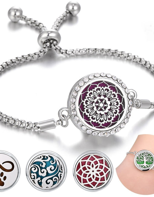 Load image into Gallery viewer, Aromatherapy Bracelet Diffuser Locket Tree of Life Adjustable Perfume Essential Oil Diffuser Bracelet Crystal Magnetic for Women
