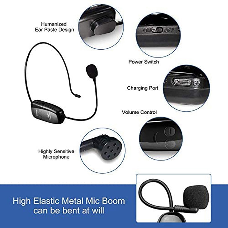 Wireless Microphone Headset UHF Wireless Mic Headset and Handheld 2 in1 160 ft Range for Voice Amplifier, Stage Speakers, Teach