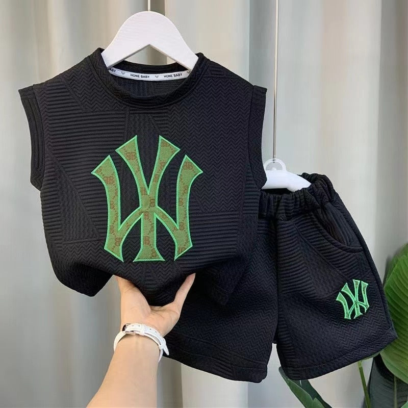 Baby Boys Clothing Summer Sleevelesee Pullover Shirt And Pants 2pcs For Kids 2-8 Years Casual Sport Set