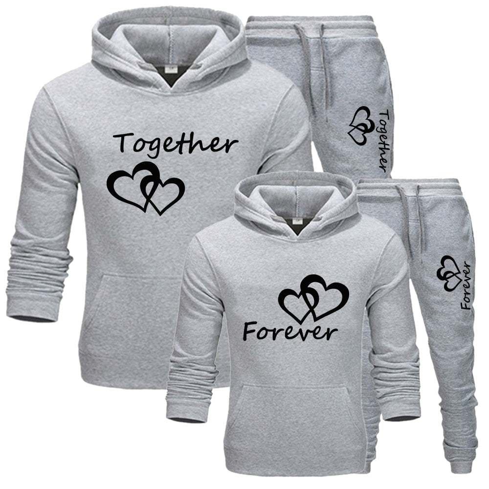 2022 Fashion Couple Sportwear Set Together and Forever Printed Hooded Suits 2PCS Set Hoodie and Pants S-4XL