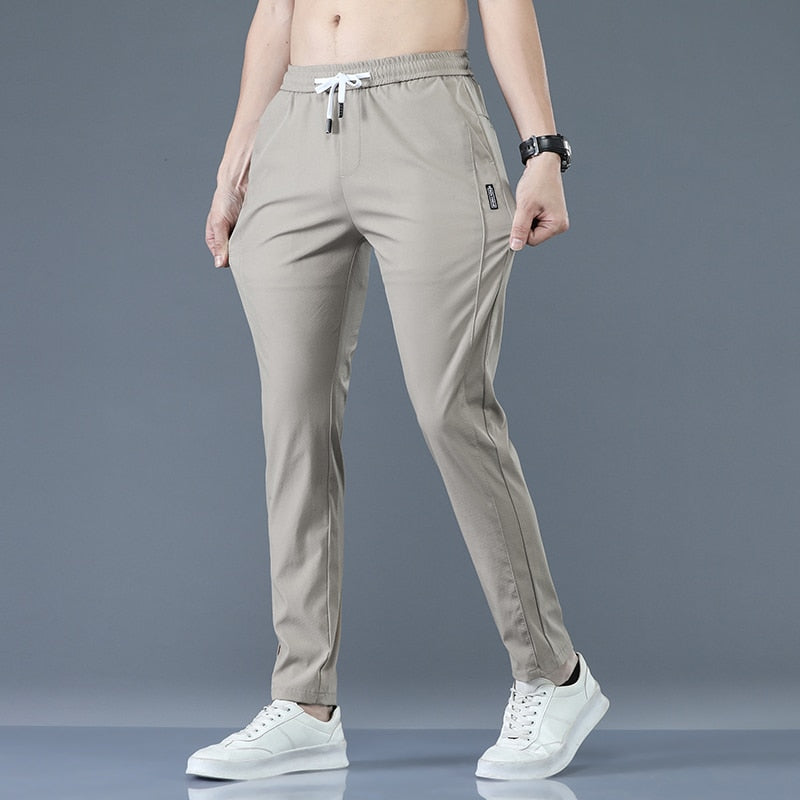 2023 Men&#39;s Trousers Spring Summer New Thin Green Solid Color Fashion Pocket Applique Full Length Casual Work Pants Pantalon