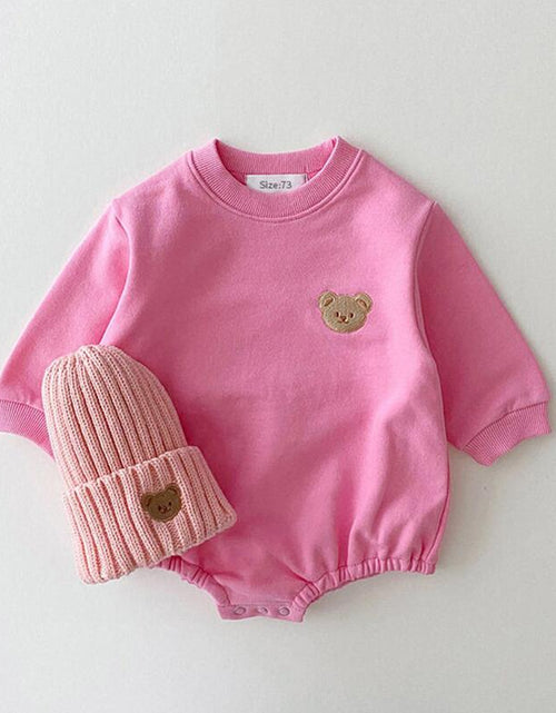 Load image into Gallery viewer, Korea Baby Sweatshirt Romper Boy Spring Fall Soft Long Sleeve Cotton Bear Infant Bodysuit Girls Jumpsuits Hoodies Tops Outwear
