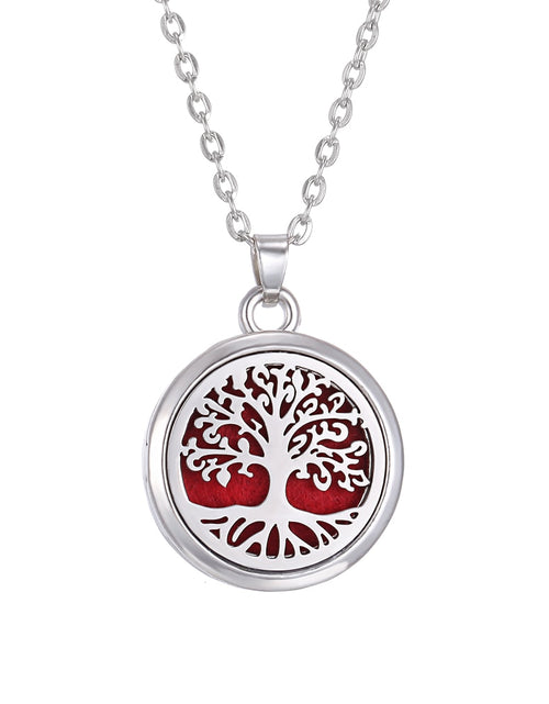 Load image into Gallery viewer, Tree of Life Aromatherapy Necklace Perfume Essential Oil Diffuser Open Stainless Steel  Locket Pendant Aroma Diffuser Necklace
