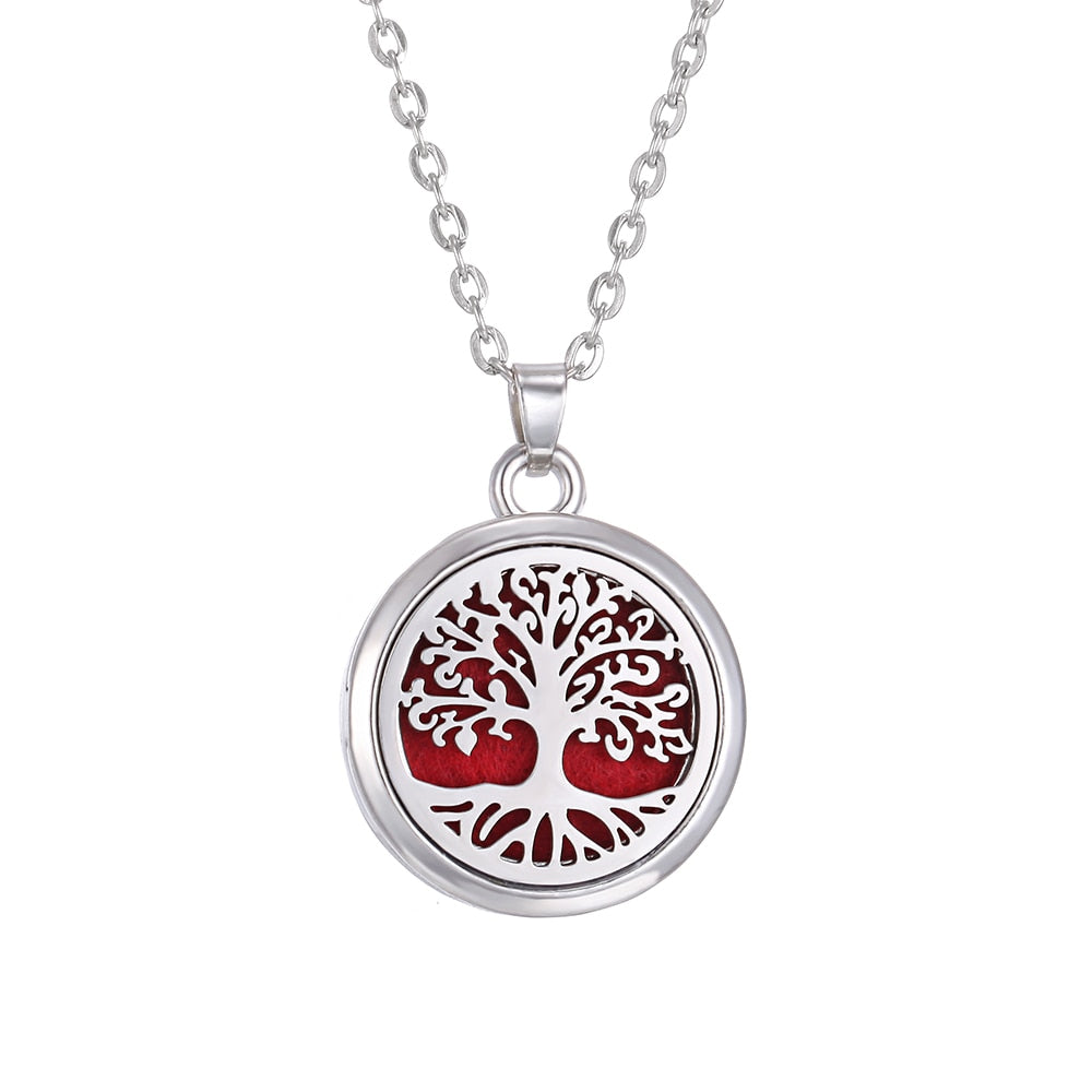 Tree of Life Aromatherapy Necklace Perfume Essential Oil Diffuser Open Stainless Steel  Locket Pendant Aroma Diffuser Necklace