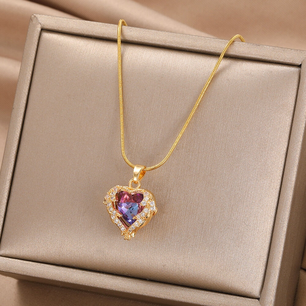 Delicate Enamel Heart Pendants Necklaces for Women Gold Color Black Red Love Drop Necklaces Fashion Jewelry envío gratis ofertas