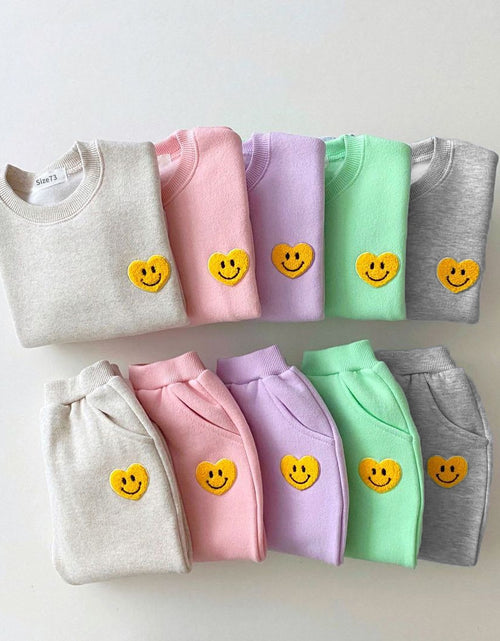 Load image into Gallery viewer, Korea Baby Boys Clothing Sets Fleece Lined Clothes Children Thicken Sweater And Velvet Baby Girls Pullover Tops+ Pant Suits 2PCS
