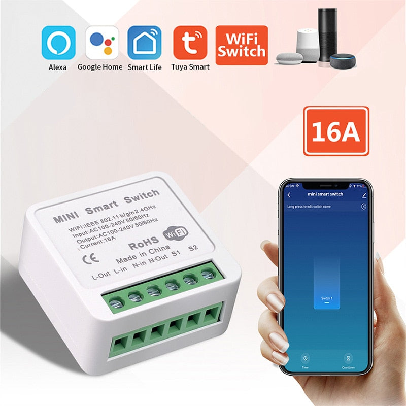 16A Wifi Smart Switch Smart Home Light Switches Module 2-way Control Work with Tuya Smart Life Alexa Alice Google Home Switch