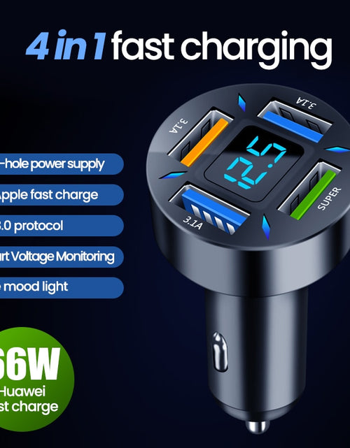 Load image into Gallery viewer, 66W 4 Ports USB Car Charger Fast Charging PD Quick Charge 3.0 USB C Car Phone Charger Adapter For iPhone 13 12 Xiaomi Samsung
