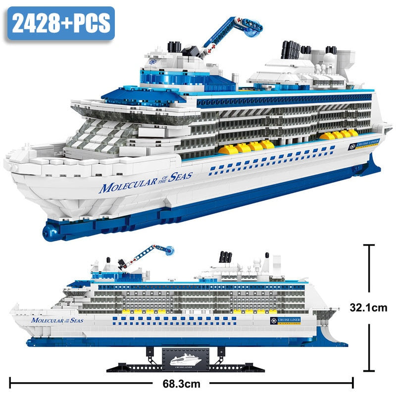 City 2428pcs Cruise Liner Mini Size Model Building Blocks Creative DIY Big Ship Ocean Liner White Boat Bricks Toys For Children