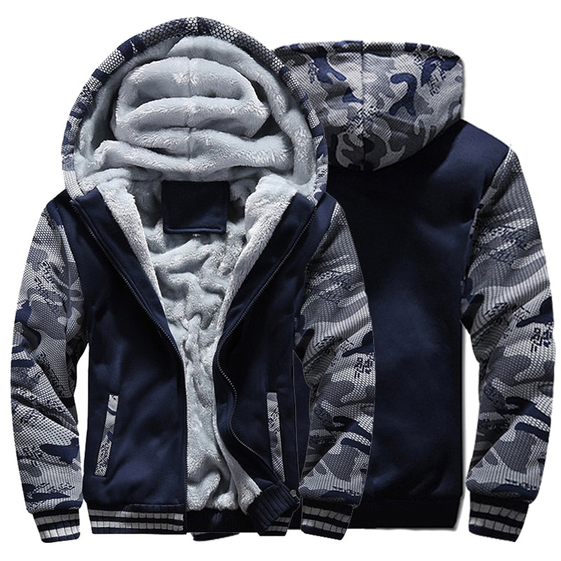 Men Winter Camouflage Jacket Fashion Wool Thicken Jackets Hooded Fleece Long Sleeve Coat Male Casual Streetwear Men&#39;s Clothing