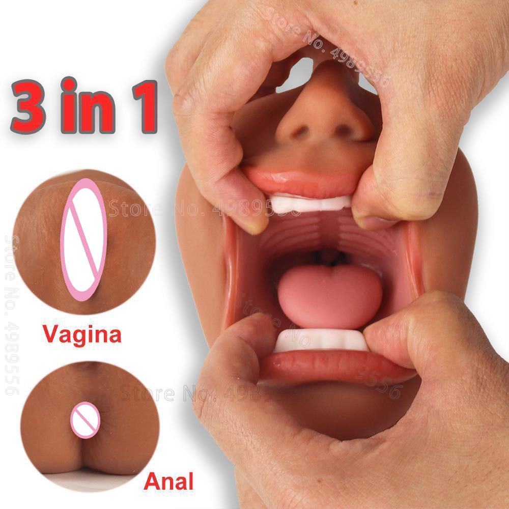 3 IN 1 Sex Toys Masturbation For Men Deep Throat Artificial  Real Pussy Oral Male MasturbatorBlowjob Realistic Rubber Vagina