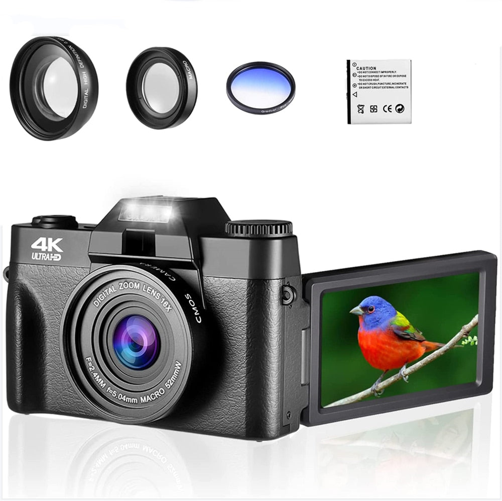 48MP Digital Camera 4K UHD Vlogging Camcorder 3.0&quot; 180° Flip Screen Selfie Digital Webcam For YouTube Wide Angle Macro Lens