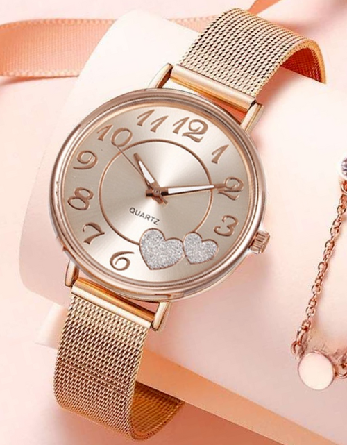 Load image into Gallery viewer, Rose Gold Love Watch Female Simple Temperament Student Waterproof Female High-level Female Watch Luxury Watch Women
