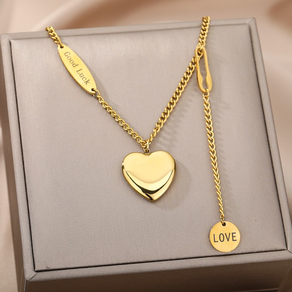 Stainless Steel Heart Pendant Necklace For Women Fashion Simple Girls Lucky Chain Gifts Party Jewelry Dropshipping