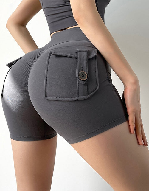 Load image into Gallery viewer, Women Sport Shorts Pockets Gym Sexy High Waist Workout Push Up Booty Scrunch Biker Shorts Pants Fitness Cycling Tights
