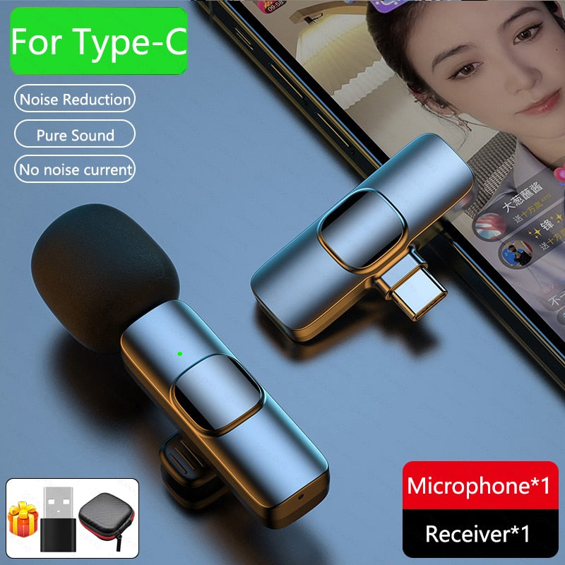 Wireless Lavalier Microphone Noise Reduction Auto-Pairing for iPhone iPad Android PC for Recording YouTube Live Vlog Interview