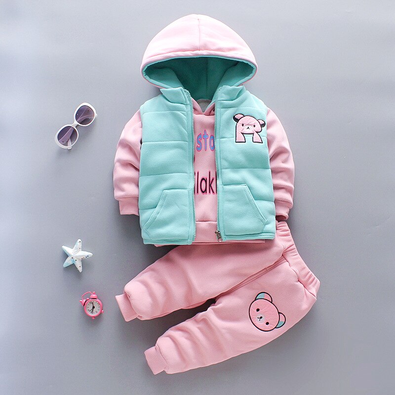 2022 Autumn Thick Warm Boys Clothing Sets Vest + Hooded Outerwear Tops + Pants 3Pcs Suit For Kids 1-5 Years Toddler Baby Outfit