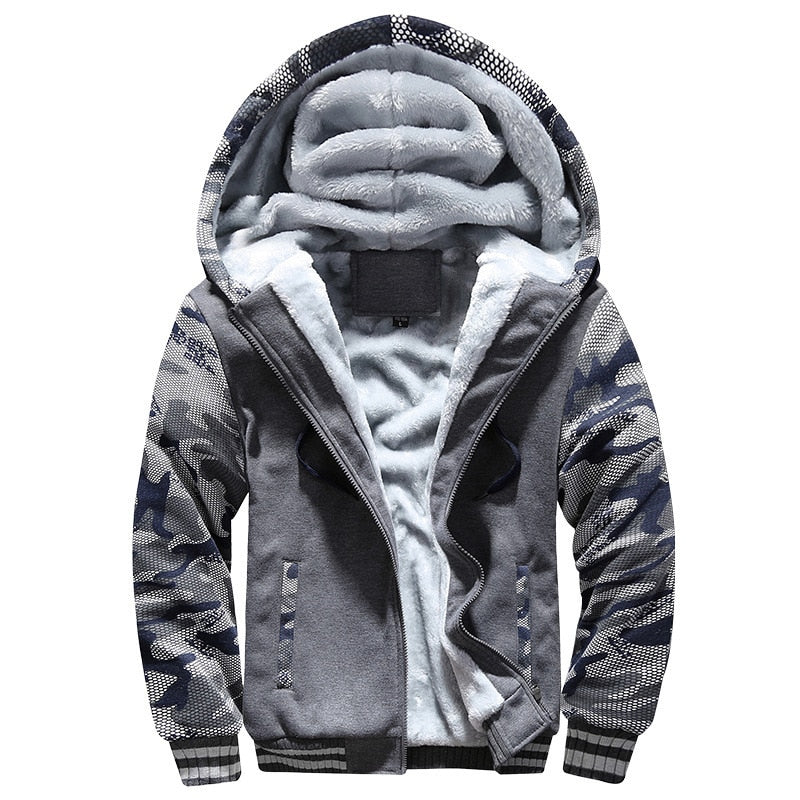 Men Winter Camouflage Jacket Fashion Wool Thicken Jackets Hooded Fleece Long Sleeve Coat Male Casual Streetwear Men&#39;s Clothing