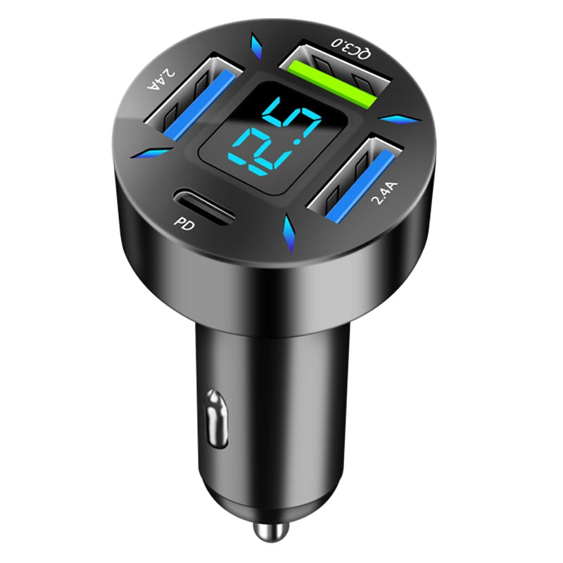 66W 4 Ports USB Car Charger Fast Charging PD Quick Charge 3.0 USB C Car Phone Charger Adapter For iPhone 13 12 Xiaomi Samsung