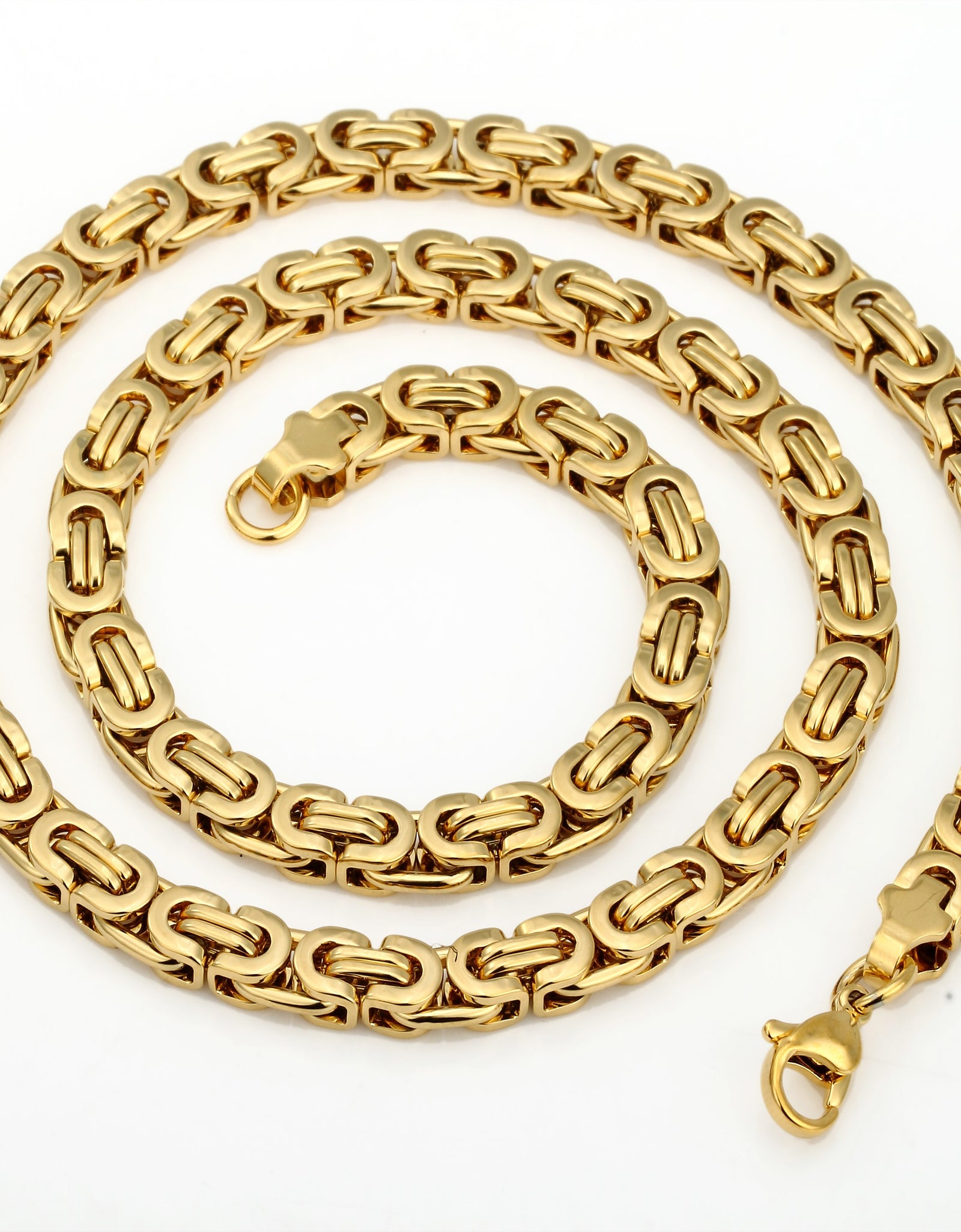 7mm High quality Flat Byzantine Link Necklace For Mens Boys Gold Color Stainless Steel Heavy Luxury Jewelry