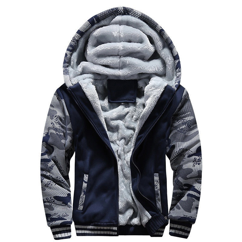 Men Winter Camouflage Jacket Fashion Wool Thicken Jackets Hooded Fleece Long Sleeve Coat Male Casual Streetwear Men&#39;s Clothing