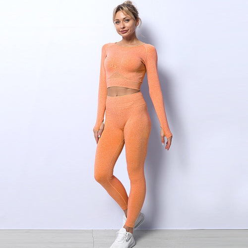 Load image into Gallery viewer, New European and American Yoga Suit Seamless Knitted Autumn and Winter Fitness Exercise Yoga Clothes Women&#39;s Suit
