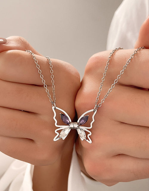 Load image into Gallery viewer, Dainty Magnetic Couple Necklace For Women Lovers Crystal Butterfly Pendant Clavicle Chain Best Friend Friendship Jewelry Gifts
